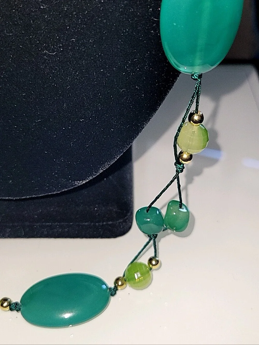 Green Glass Bead Statement Necklace Adjustable Boho Artisan Jewelry